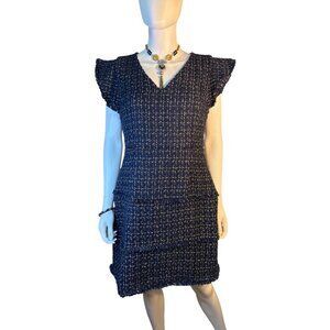 Sail to Sable Fringe Trim Wool Blend Fit & Flare Navy Dress MSRP $288 Size M NWT